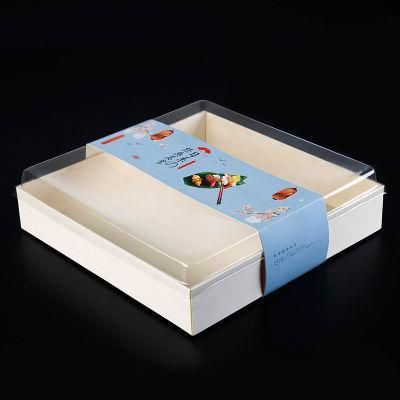 Customized Disposable Japanese Biodegradable Wooden Sushi Fruit Salad Sweet Food Cardboard Packaging Box Packing Container Takeaway Box Tray