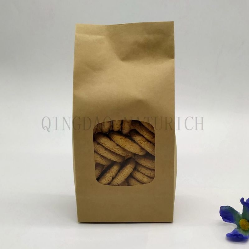 Biodegradable Paper Bag with Tin Tie Square Bottom Kraft Paper Bag with Window