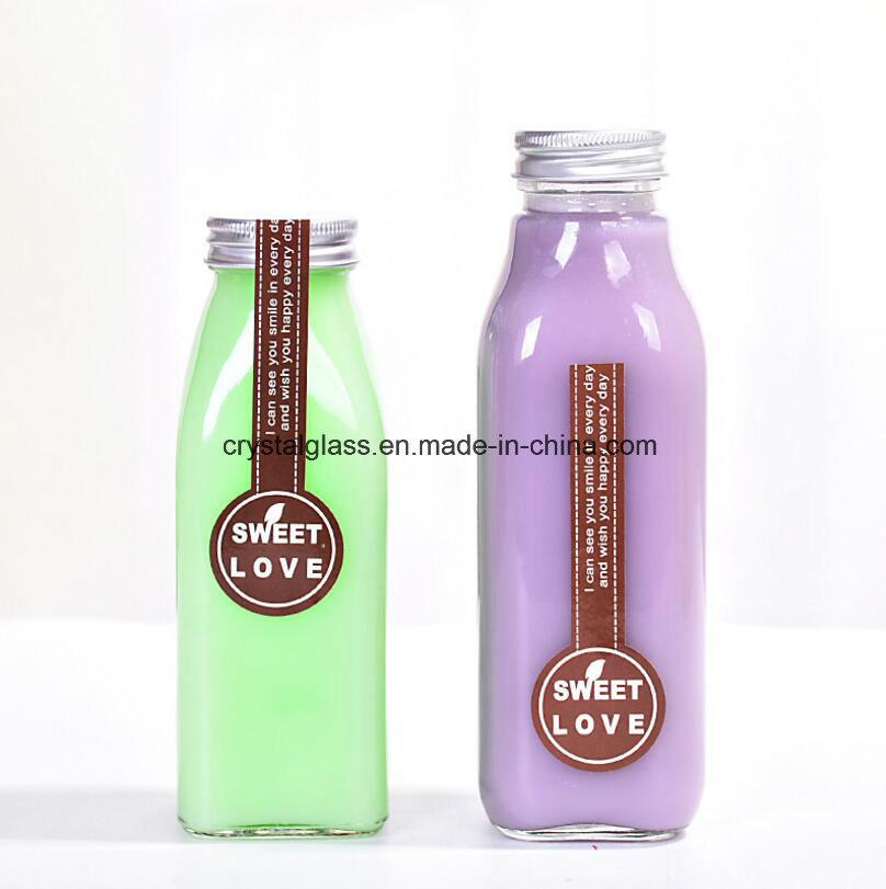 Juice Packing Square Glass Milk Bottle with Plastic Safety Lid 300ml 500ml