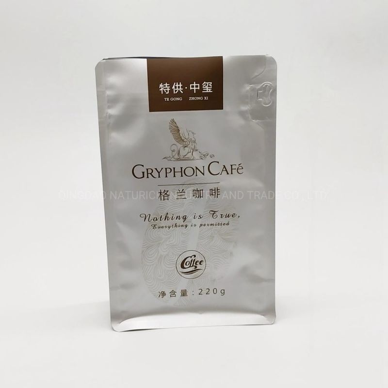 Custom Compostable Coffee PLA Bags with Valve and Easy-Tear Zip Flat Bottom Pouch
