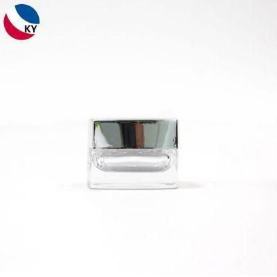 30g 50g Clear Transparent Square Glass Jar with Silver Color Screw Cap for Face Care Cream