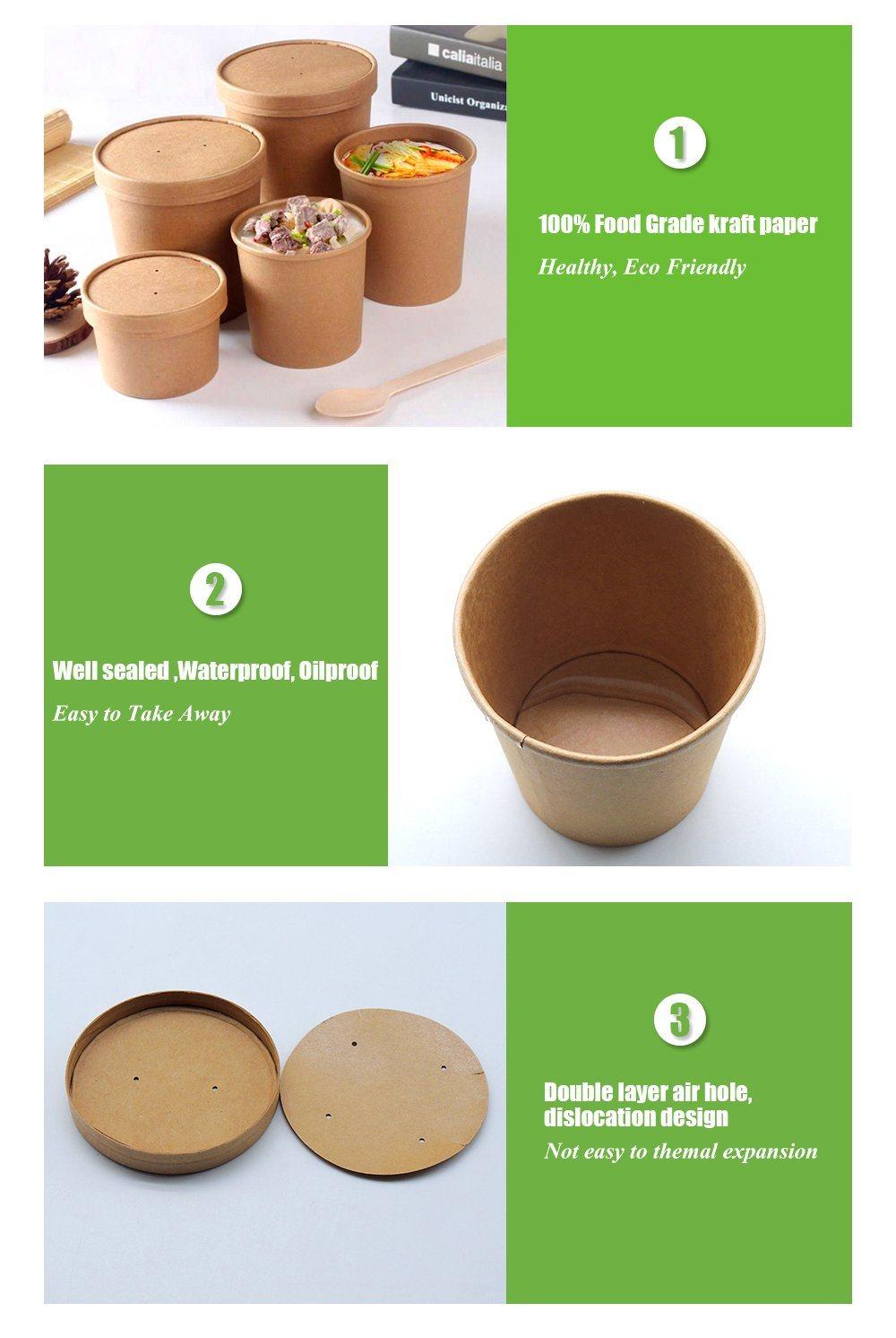 Disposable Kraft Paper Salad Bowls PE Coating with Lids Multiple Packing