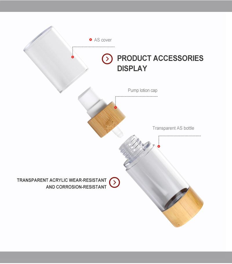 15ml 30ml 50ml Cosmetic Packaging Pump Airless as Bamboo Bottle for Serum