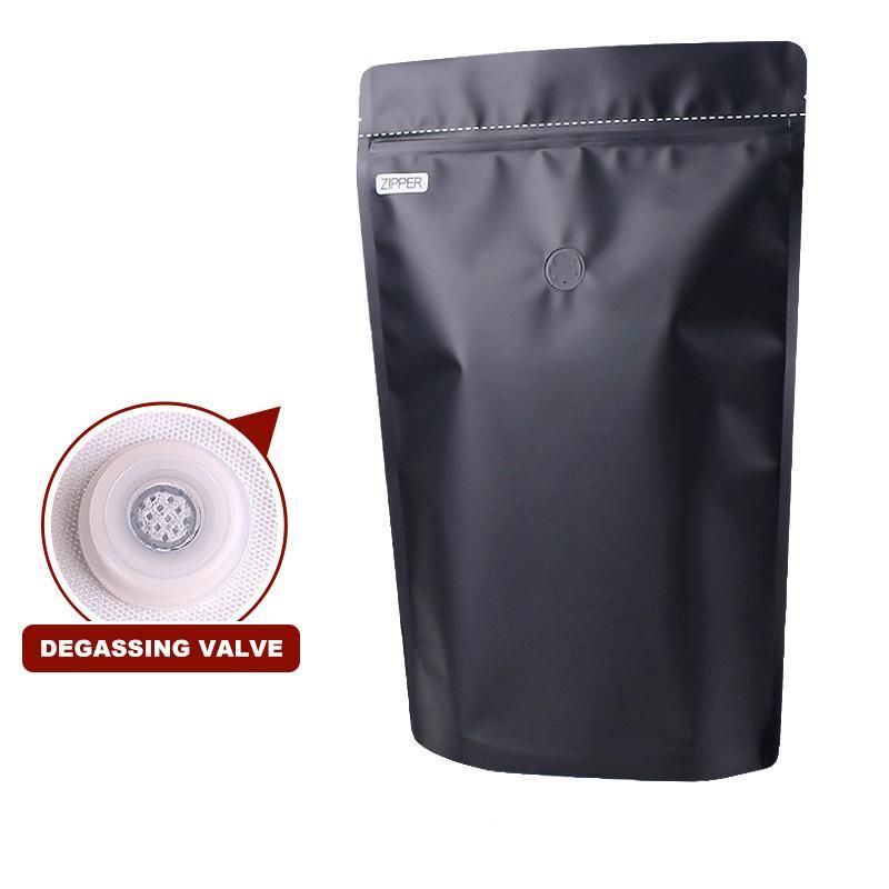 Custom Design Aluminum Foil Matt Black Coffee Beans Packaging Side Gusset Bags with Degassing Valve