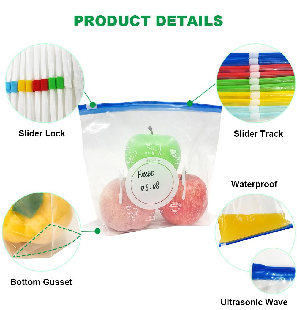 Hot Sale Waterproof Custom Leak Proof Reusable Plastic Slider Zip Lock Bag for Freezer Food
