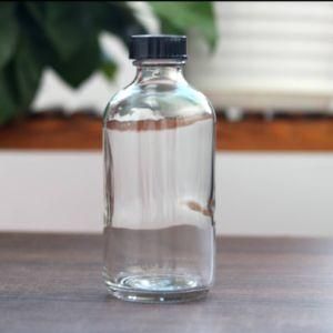 8oz 250ml Clear Round Boston Amber Glass Bottle with Black Plastic Cap