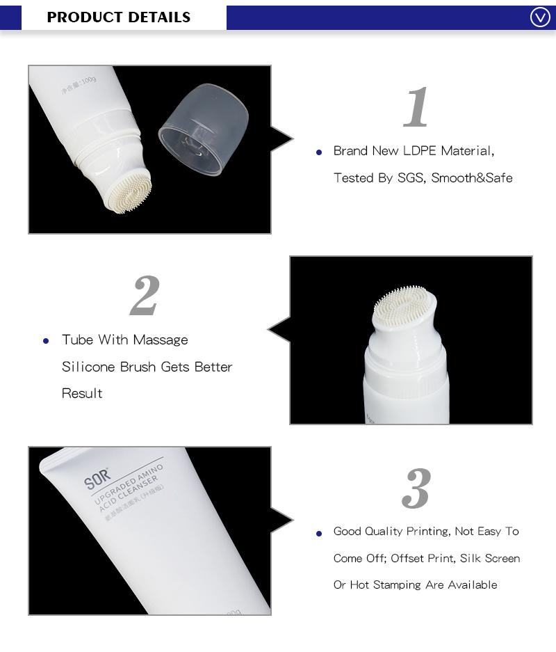White 100ml Facial Cleanser Plastic Squeeze Tube with Massage Brush