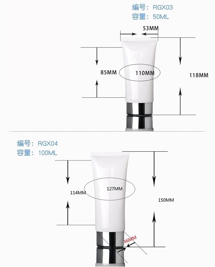 Luxury 50ml 100ml Sliver Cap White Plastic Cosmetic Tube Eye Cream Cosmetic Packaging