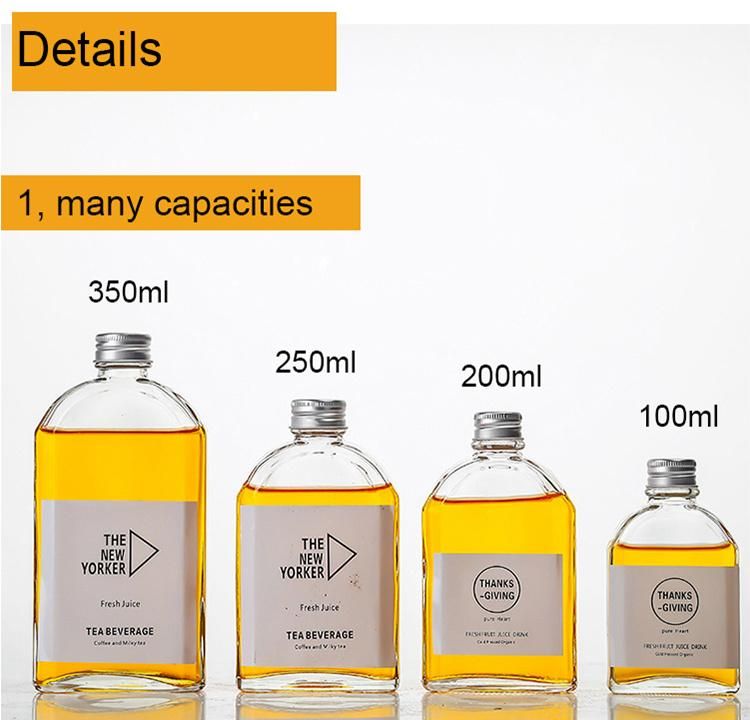 Flat Food Grade Empty 250ml 350ml Water Glass Juice Bottles