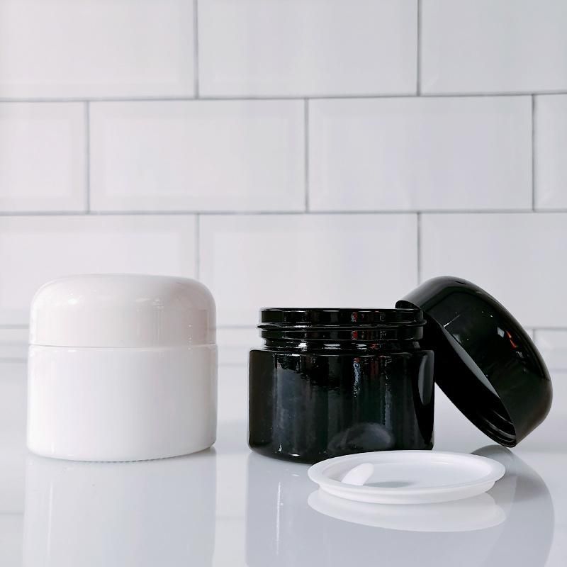 Empty Cosmetic Packaging Jar 20g 30g 50g Light Black Porcelain White Face Scrub Cream Glass Cosmetic Jar with Mushroom Lids