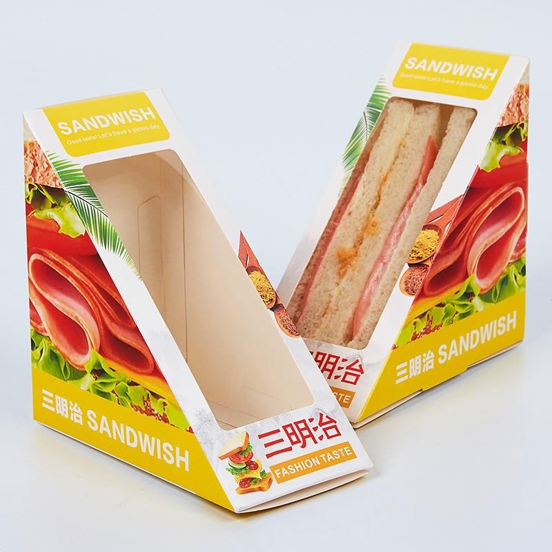 Food Grade Transparent Window Bakery Container White Square Sandwich Box Rectangle Swiss Roll Cake Packaging