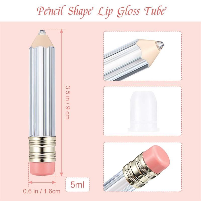 Custom 5ml Empty Transparent Cute Pencil Shape Balm Cosmetic Packaging Lip Gloss Container Tube with Brush Wand