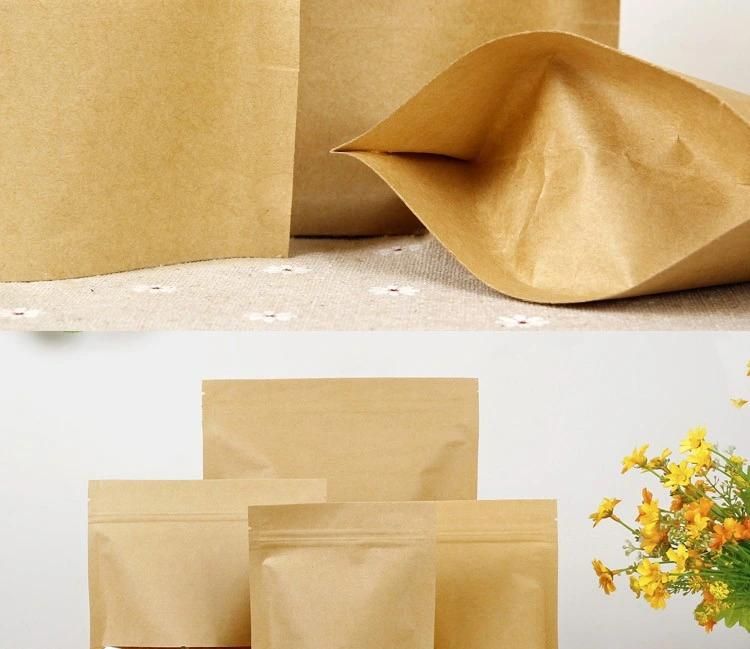 Printed Laminated Heat Seal Bio Degradable Block Bottom Brown Kraft Paper Tin Tie Tea Coffee Bag