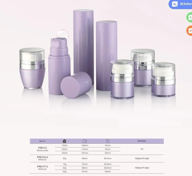 PP 250ml Airless Bottles for Body Lotion 150ml Clear PP Cosmetic Bottles 200ml Skin Care Bottles