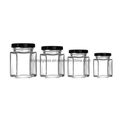 45ml 1oz Mini Hexagonal Glass Honey or Jam Jar with Safety Button Lid