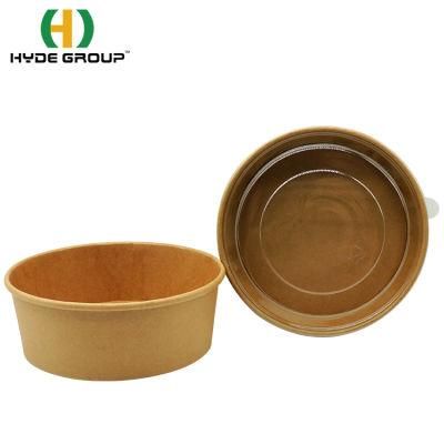 Free Sample Take Away Paper Container Salad Bowls Disposable Kraft Paper Round Bowl for Food Packaging