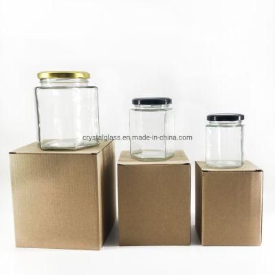 High White Glass Mini Hexagon Glass Honey Jar 45ml 60ml 65ml with Foam Packing