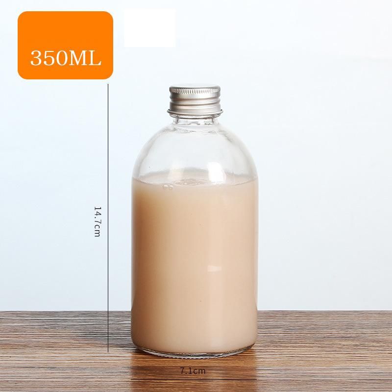 Wholesale 9oz 16oz Round Transparent and Frosted Cold Tea Water Milk Glass Bottle with Metal Caps