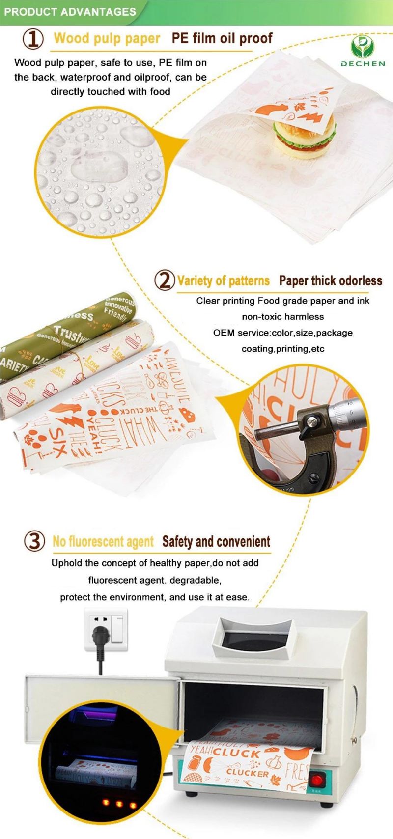 Sandwich Printed White Wrapping Roll Paper
