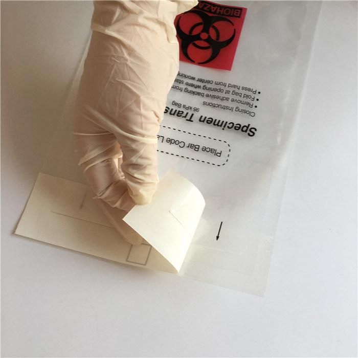 Professional Self Adhesive Medical Bio Hazard Bags 95kpa Specimen Transport Bag for Lab Hospital Use