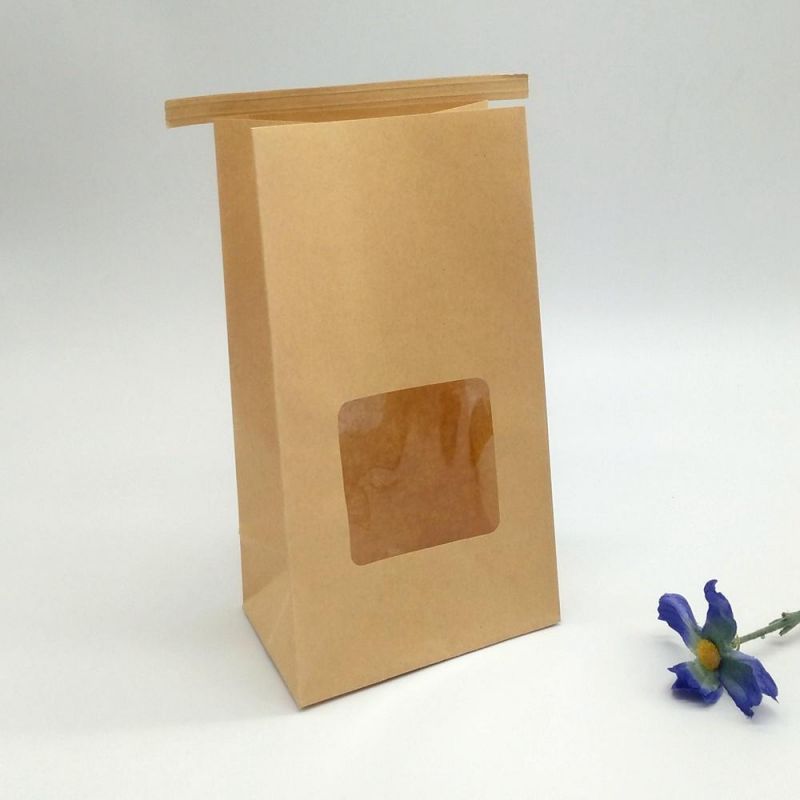 Factory Square Bottom Food Package Custom Branded Logo See Through Window Heat Seal Paper Popcorn Bags