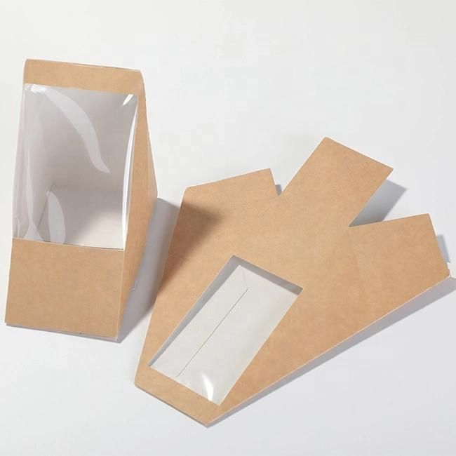 Compostable Fast Food Take out Box Kraft Paper Sandwich Box with PLA Window