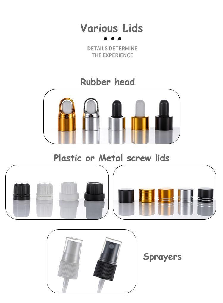 5ml 10ml 15ml 20ml 30ml 50ml 100ml Amber Color Glass Essential Oil Bottle with Orifice Reducer Childproof Cap