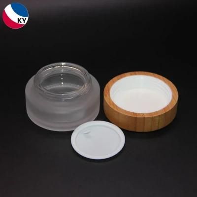 Bamboo Packaging Skin Cream Reusable Frosted Small Glass Jar with Bamboo Lid 30ml 1oz Storage