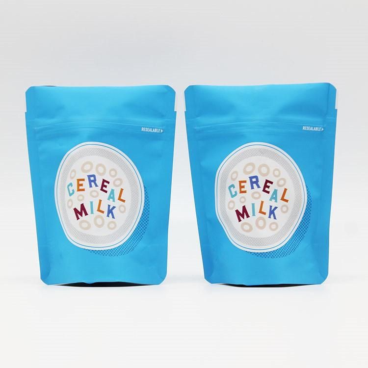 Vacuum Sealing Gusseted Zipped Matte Mylar Cereal Milk Packaging