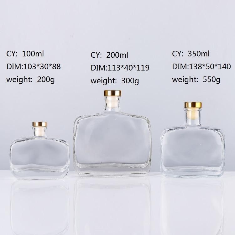 100ml 200ml 350ml Home Decor Square Flat Empty Perfume Aroma Reed Diffuser Glass Bottle Luxury with Rattan Sticks