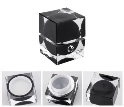 15g 30g 50g Luxury Black Square Acrylic Cosmetic Jar Plastic Cream Jar Wholesale