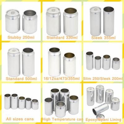 Standard Stubby Slim Sleek 180ml 250ml 330ml 355ml 473ml 500ml 550ml Customized Print Blank Aluminum Beverage Energy Drink Cans