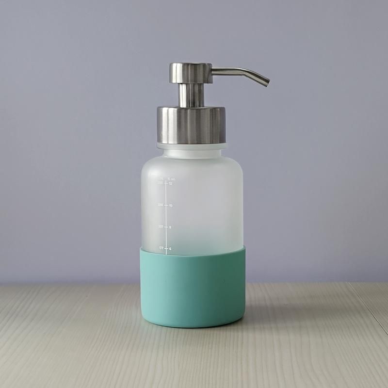 Custom 350ml 12oz Frosted Hand Wash Shampoo Lotion Pump Dispenser Soap Glass Bottle with Silicone Sleeve