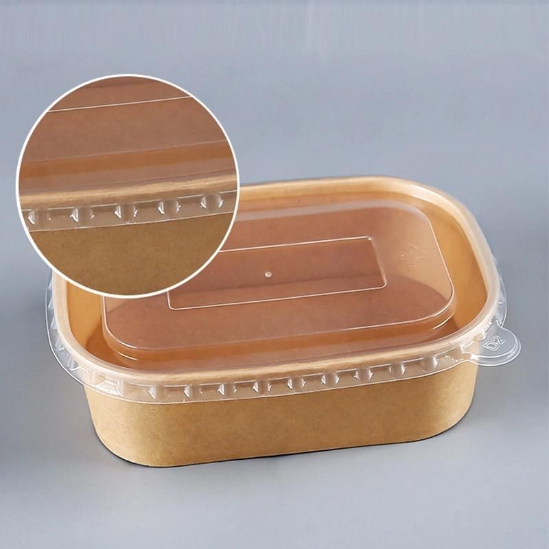 Disposable Food Packaging White Kraft Square Rectangle Takeaway Food Paper Bowl with Lids