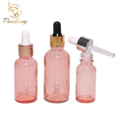 5ml 10ml 15 Ml Customized Pink Glass Essential Oil Bottle with White Tamper-Proof Cap White Dropper