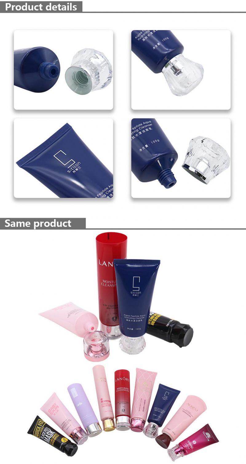 Hot Selling Diamond Cap Customize Squeeze Cream Tubes Facial Cleanser Cosmetic Packaging Tube