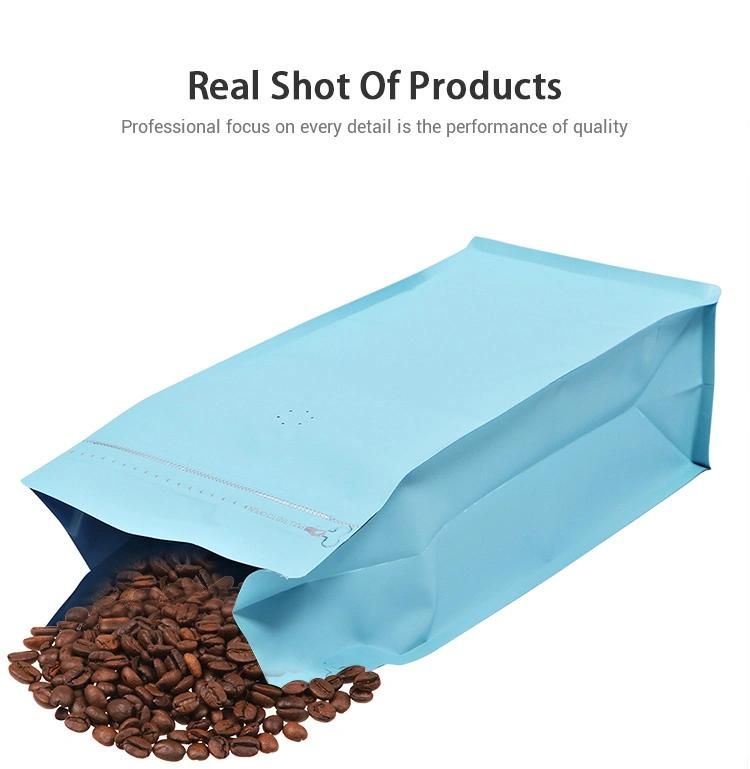 Custom Aluminum Foil Flat Bottom Stand up Pouch Kraft Paper Plastic Coffee Bag Zipper Bag Zip Lock Bag with Valve