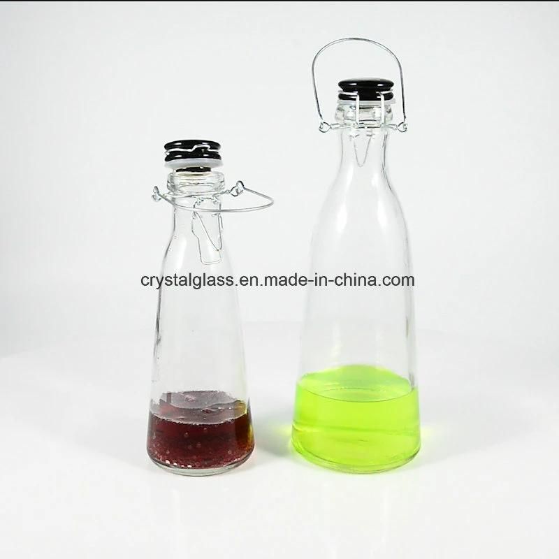Glass Milk Bottles with Swing Ceramic Top Cap for Beverage