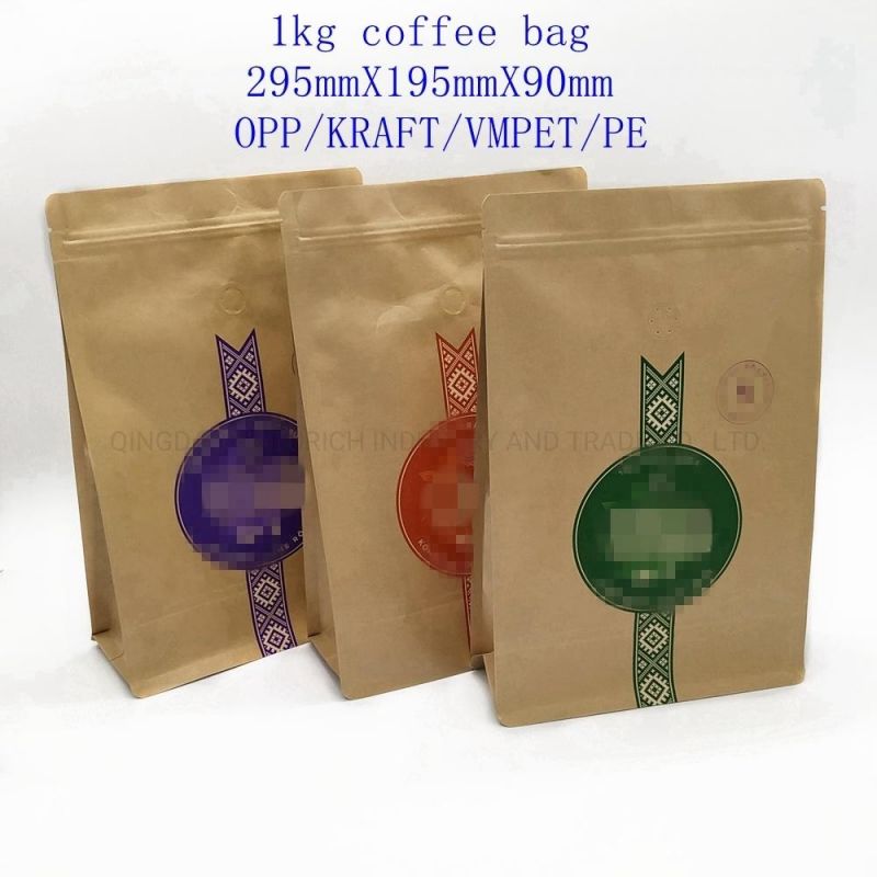 Wholesale Cheap Block Bottom 250g 500g 1000g 1kg Custom Kraft Paper Coffee Packaging Bags with Valve