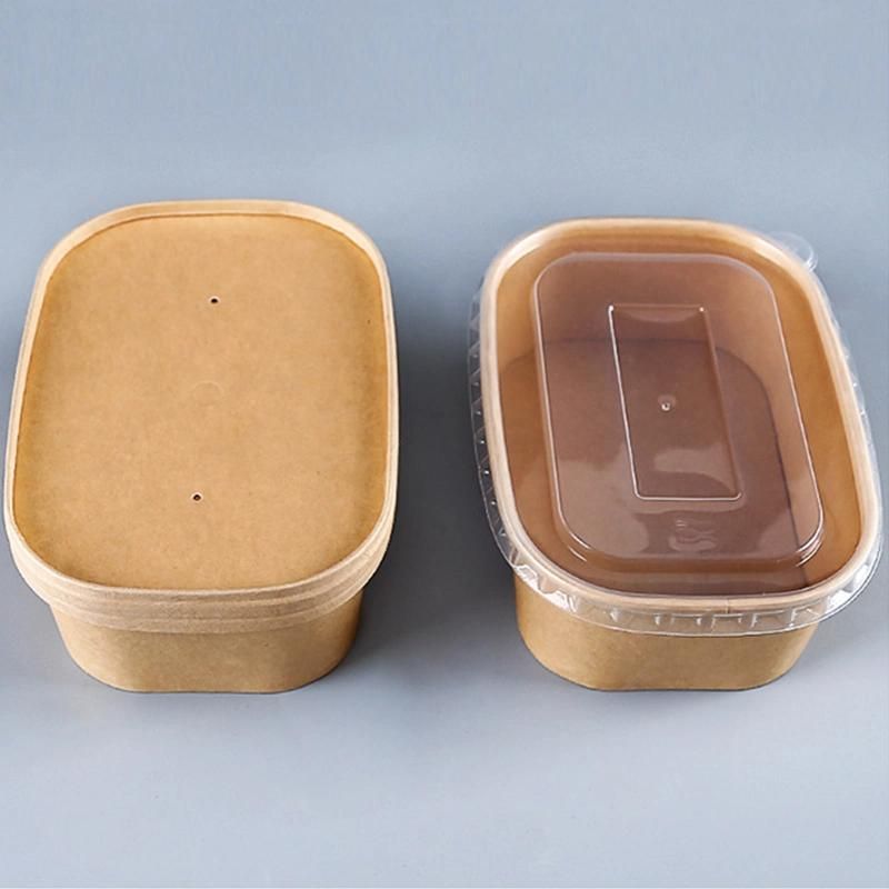 750ml Biodegradable Rectangle Takeaway Bowl White Paper Food Container Square Rectangular Salad Bowls with Lid