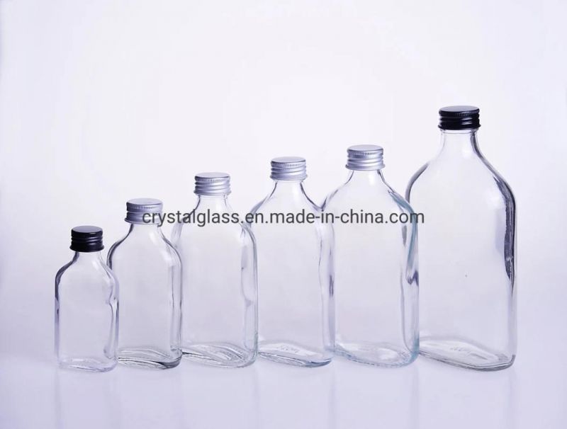 250ml 500ml Transparent Flat Juice Liquor Spirits Glass Bottle