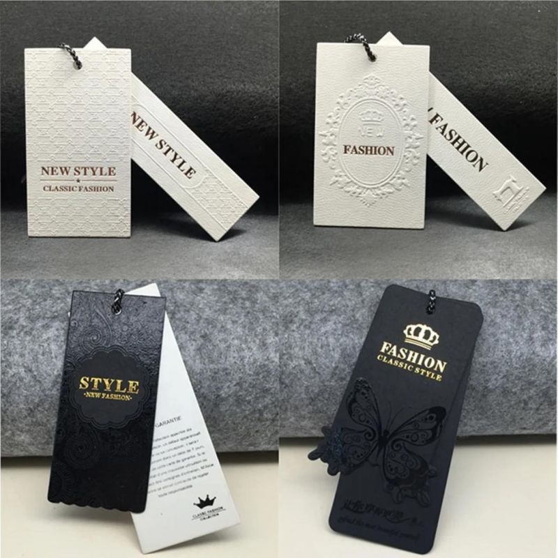 Specially Paper Plastic Tags Printing Embossed Foiled UV Tech Customized Price Hangtag Paper Tag for Jeans Clothing and Garments