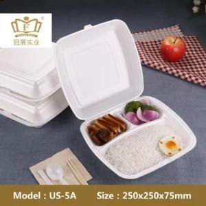 Us-5A-3 10 Inch Disposable Square to Go Foam Container with Link-Lid Three Compartment FDA Approval for Restaurant