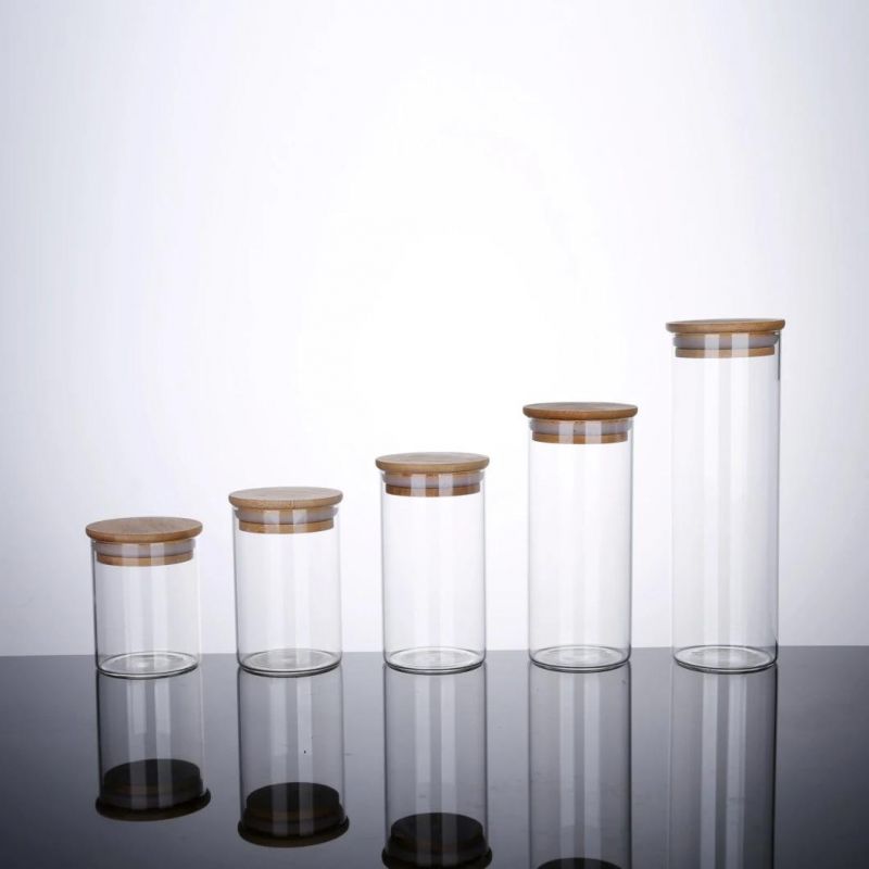 Wholesale 200ml 250ml 300ml 400ml 450ml 500ml 1000ml Kitchen Cereal Storage Glass Jar with Bamboo Lid