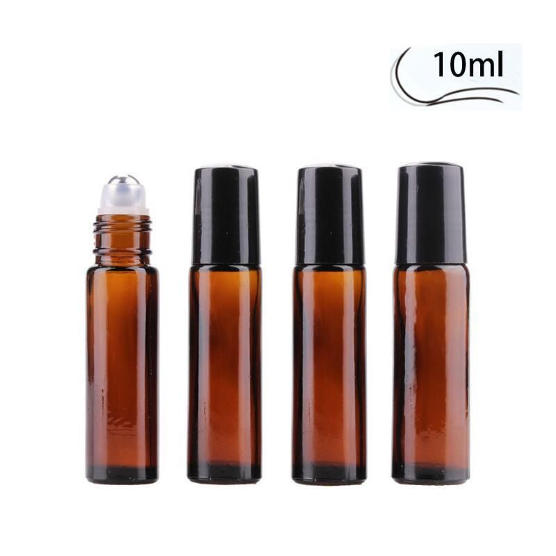 Stainless Steel Metal Roller Bottle for Perfume Aromatherapy 10ml Empty Amber Glass Essential Oil Roll on Bottle