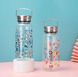 Factory Direct Supply Reusable Glass Water Bottles Hot Drinking Bottles with Fancy Design Printing