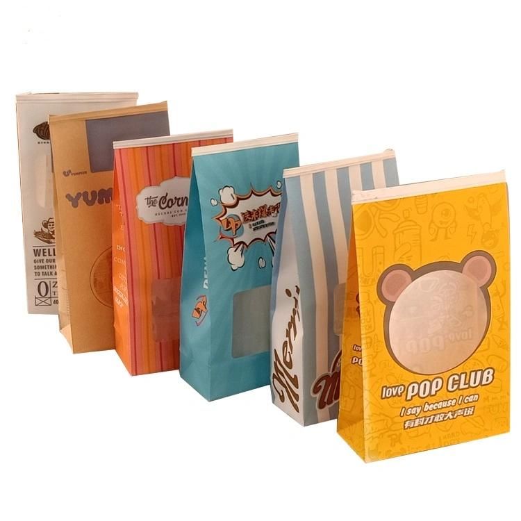 Square Block Flat Bottom Gusset Coffee Bean Tin Tie Dessert Kraft Paper Coffee Bags with Window