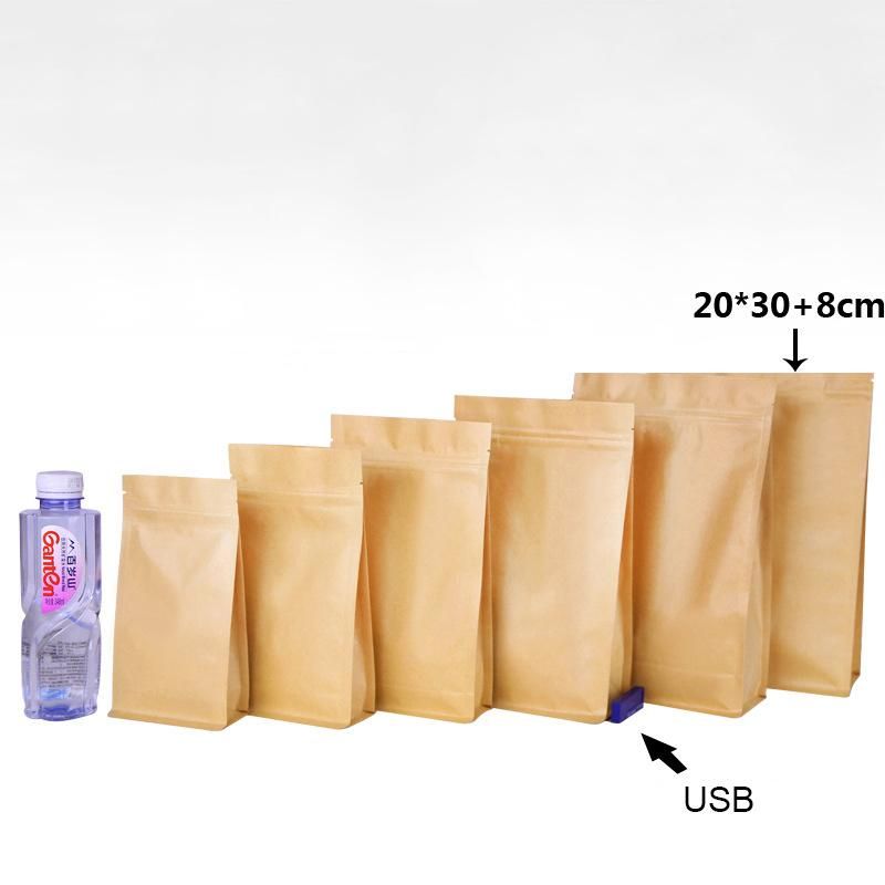 Block Bottom Stand up Brown Kraft Paper Pouch