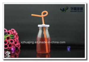 Round Empty Glass Cow Raw Milk Bottle with Straw