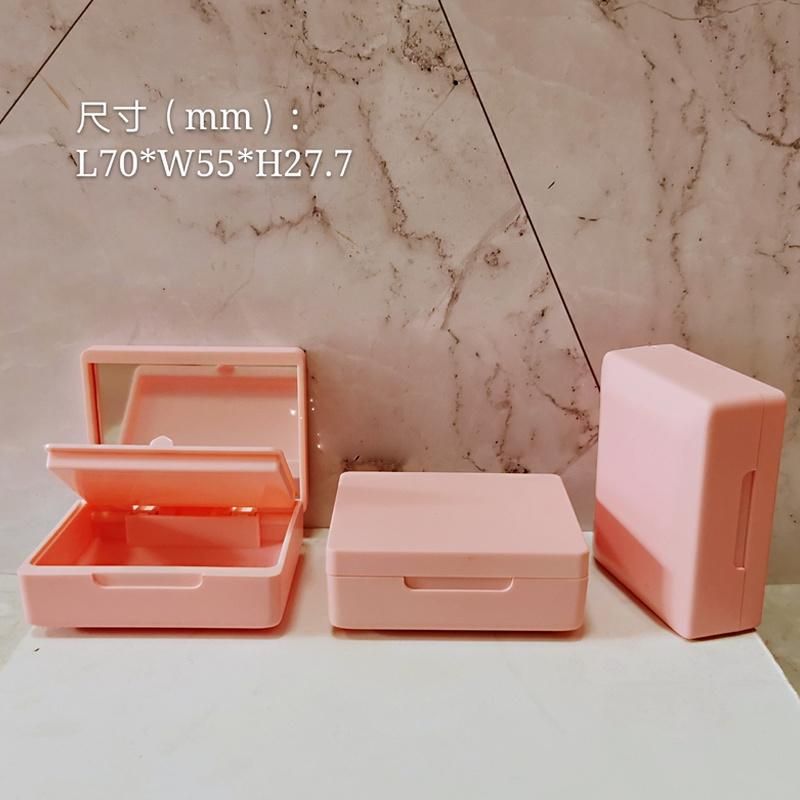 Empty Pink Square Plastic Loose Powder Jar with Mirror Customized Factory Wholesale Makeup Powder Container